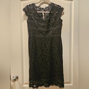 Adrianna Papell Black Lace Elegant Dress Cap Shoulder Midi Fully Lined Womens 4